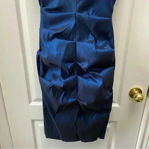 BA Nites Cocktail Party Dress Evening Bodycon Midi Ruched Blue Satin Size 4 - Picture 10 of 16